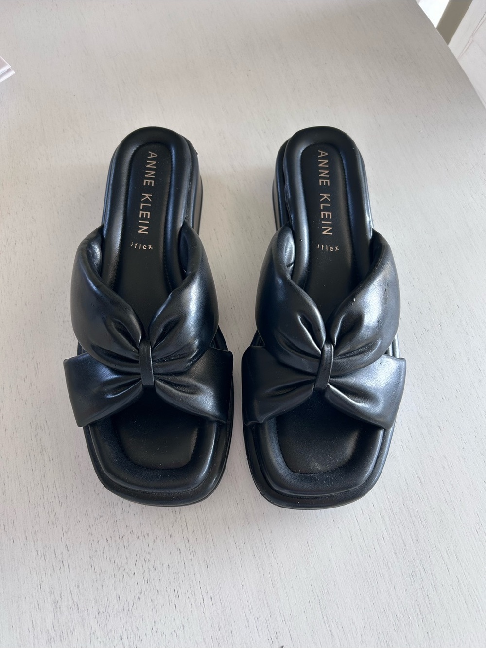 Anne Klein Black Knot-Top Slide Mules